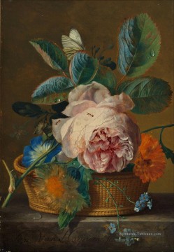 Panier avec fleurs Jan van Huysum fleurs classiques Peinture à l'huile